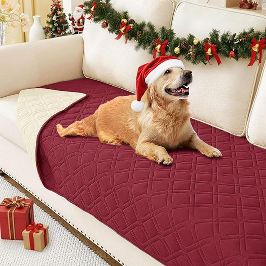 hyha Waterproof Dog Bed Blanket, Soft Pet Blankets, Waterproof Couch Cover for Dogs, Reversible Sofa Covers Washable for Furniture (30x70 Inch, Wine Red/Beige)
