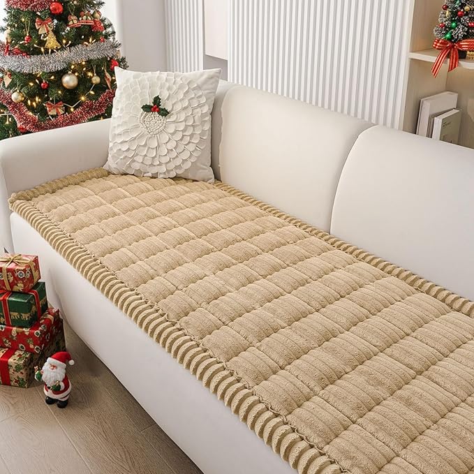 Smiry Couch Cover for Dogs Washable, Non Slip Fuzzy Pet Couch Covers for 3 Cushion Sofa Pet Friendly, Thick Soft Sofa Slipcovers Cushion Protector (Camel, 27.6" x 59")