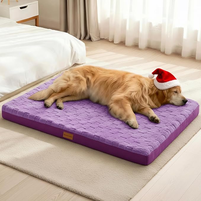 Patas Lague Orthopedic XL Dog Bed Large Sized Dog 48''X30'', Waterproof Soft Comfortable Egg Crate Foam Large Pet Beds Crate Mat with Removable Washable Cover and Nonskid Bottom, Pueple