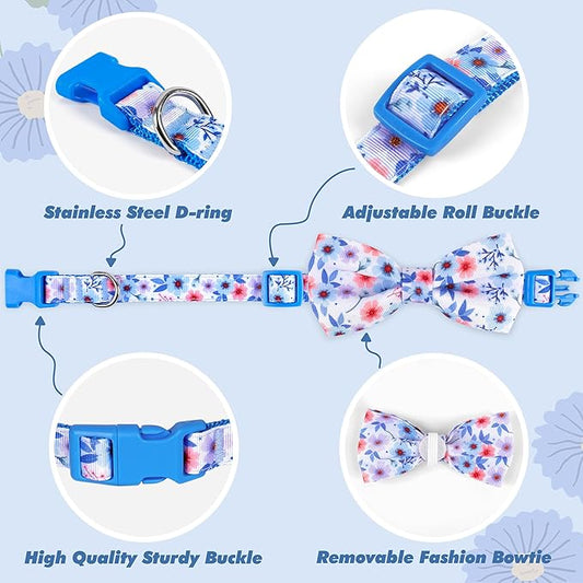 azuza Dog Collar with Bow Tie, Soft and Comfortable Adjustable Bowtie Dog Collar for Small Dogs (S, Gerbera)