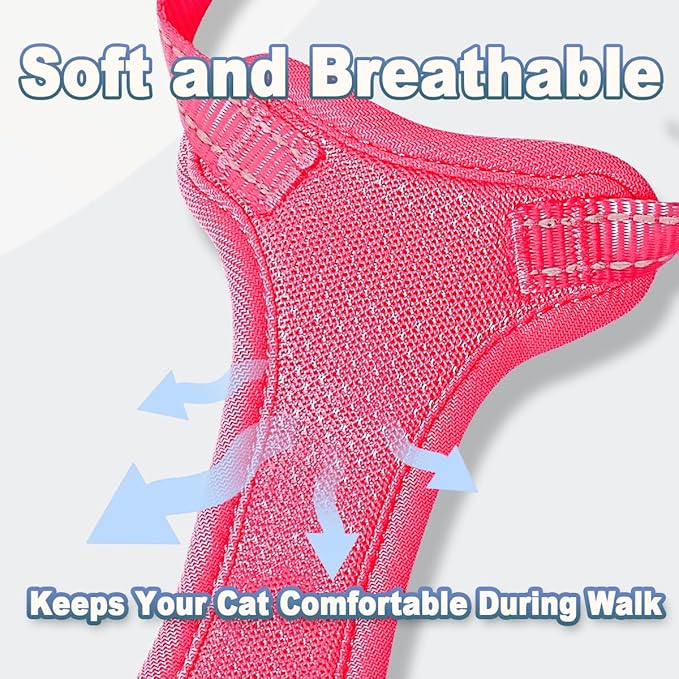 Cat Harness and Leash Set Escape Proof for Kitten Walking, Soft Adjustable Top Handle Vest Harnesses for Cats, Easy Control Breathable Reflective Small Medium Large, Pink, M