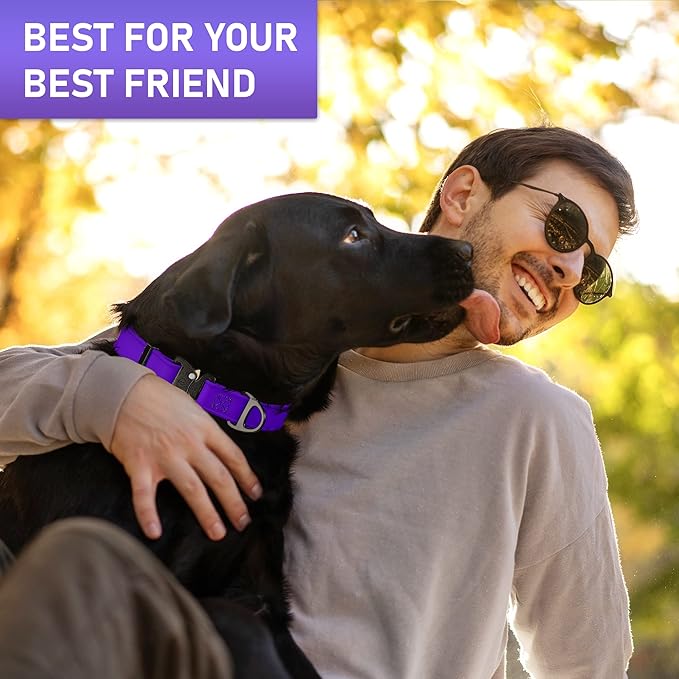 Biothane Dog Collar - Adjustable Heavy Duty for Medium Large Dogs - Waterproof Military Grade - Cobra Buckle, QR Code Dog Tag ID Included