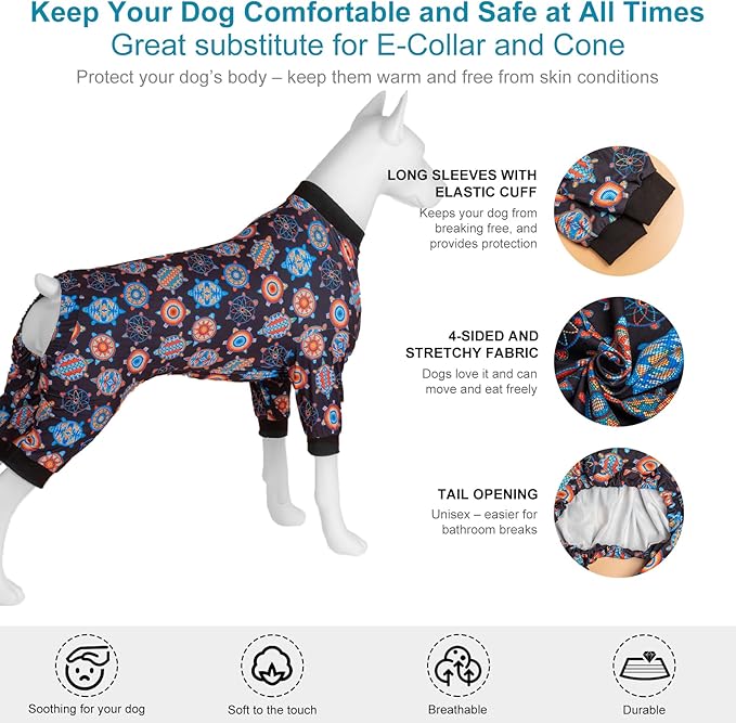 LovinPet Dog PJS Bodysuit for Medium Dogs - Wound Care, Surgery Recovery Pajamas for Dogs, Pitbull Onesie, Cotton Pullover Dog PJ's Cozy Stretchy Fabric, Pitbull Clothes,Large
