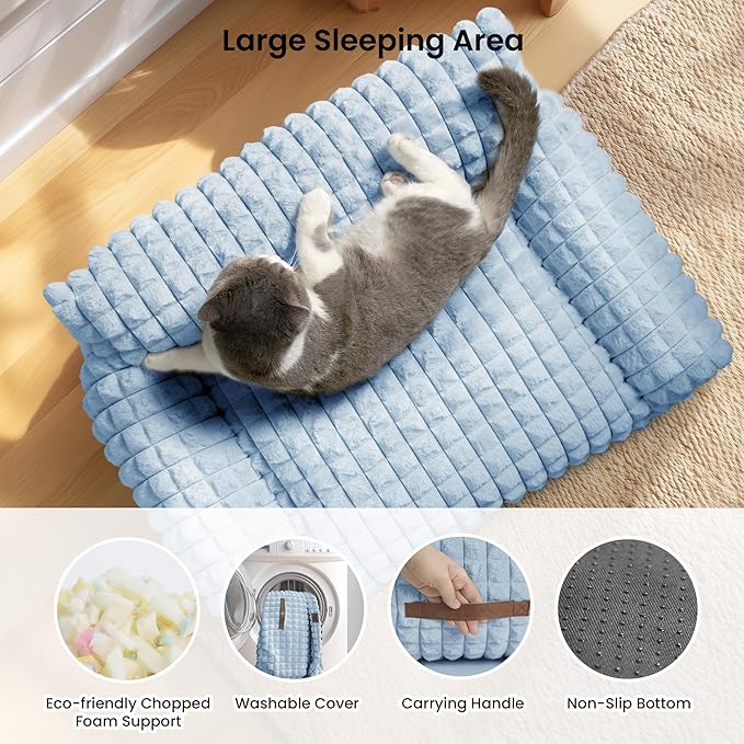 Cute Cat Couch Bed for Indoor Cats - Fluffy Faux Rabbit Fur Pet Sofa with Washable Cover, Fuzzy Pet Couch in Suppportive Small & Large Cats Beds, 24x18 x10 inch, Light Blue