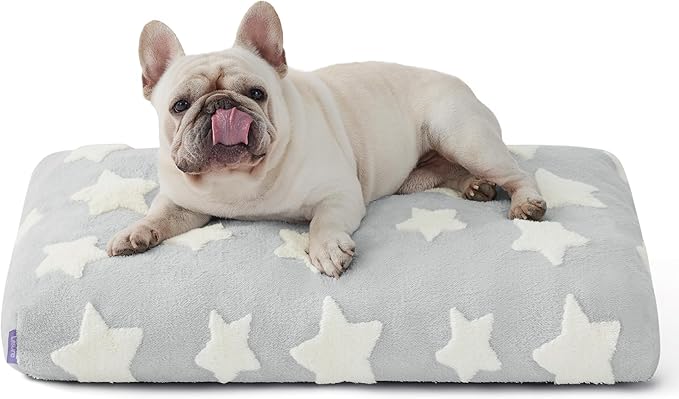 LE SURE Dog Beds Medium Size-Thick Shredded Chopped Foam Pet Bed Indoor with Removable Cover, Cute Modern Fuzzy Plush & Anti Slip Bottom, Grey