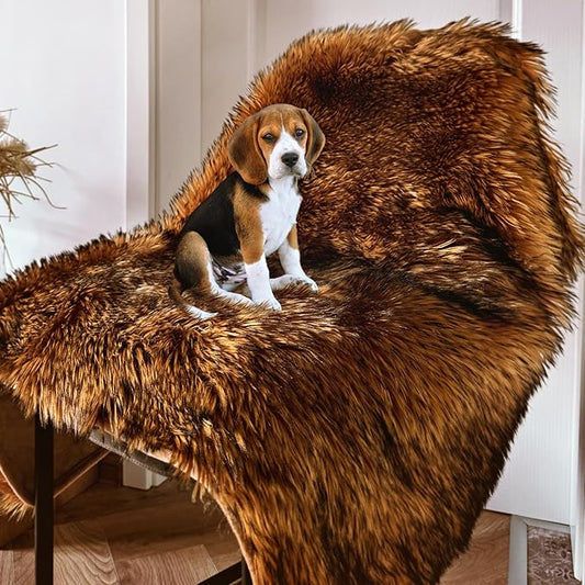 IHAPPYDOG Waterproof Dog Blanket for Small, Medium & Large Dogs – Faux Fur Pet Throw for Couch, Sofa, Bed & Car – Soft, Washable, Stain-Resistant, Durable Cover - Brown 40" x 30"