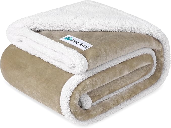 PetAmi Waterproof Dog Blanket for Small Medium Dog Puppy Cat Throw for Couch Cover Leakproof Protection, Sherpa Fleece, Reversible Soft Washable 29x40 Taupe