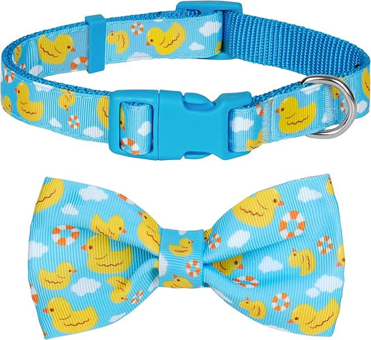 azuza Dog Collar with Bow Tie, Soft and Comfortable Adjustable Bowtie Dog Collar for Puppy and Small Dogs (XS, Yellow Duck)