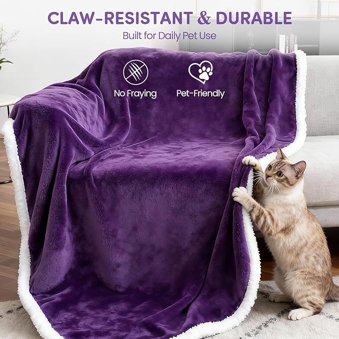Waterproof Dog Blanket for Small Dog–Double Sided Washable Cat Puppy Blanket, Soft, Warm, Pet Throw Essentials, Purple White M(40×28)"