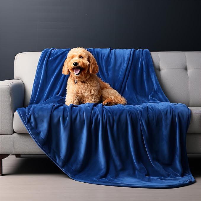 King Size Waterproof Blanket – Spill-Proof, Water-Resistant Flannel Blanket for Bed, Couch, Kids & Pets Protection, Reversible Cozy Design (Navy Blue & Abyss Green, 90x108)