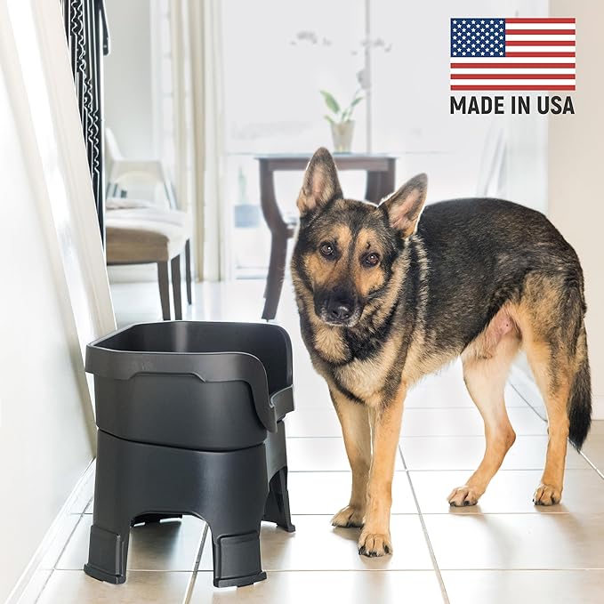 Neater Feeder Deluxe Mess Proof Dog Bowls Elevated for Large Dogs – Made in USA – No Spill Raised Dog Food Bowl Stand w/Leg Extensions – Stainless Steel Dog Food and Water Bowl Set – Black