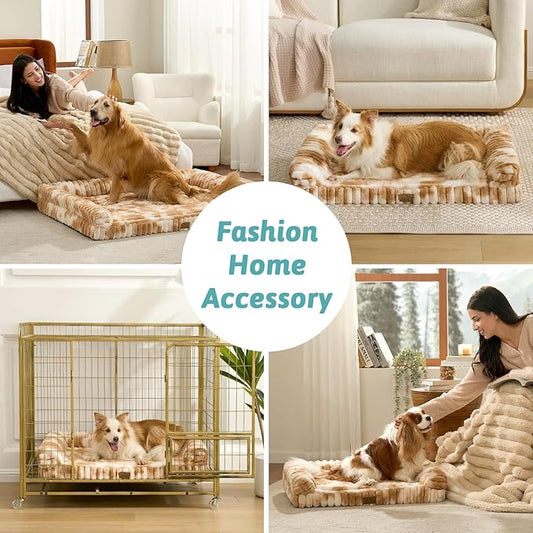 Cute Dog Bed for Small Dogs, Faux Fur Orthopedic Foam Dog Bed with Sides, Removable Washable Cover & Waterproof Lining, Comfortable Pet Couch, Tie-Dye Brown (30" L x 20" W x 6" Th)