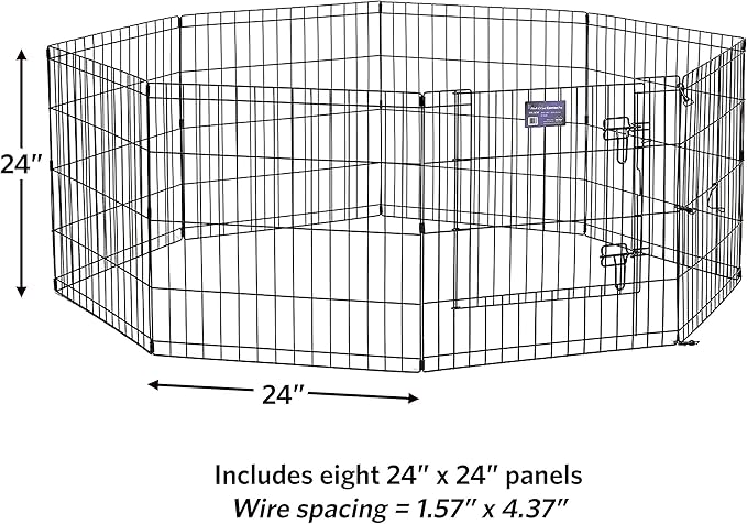 MidWest Homes for Pets Folding Metal Puppy/Dog Exercise Pen, Indoor/Outdoor Playpen with Secure Door, Provides 16 Sq Feet of Play Space, 24-Inches Tall, Black E-Coated
