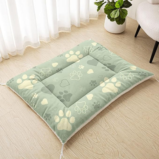 Dog Crate Bed Washable Crate Pad Green Love Printed Soft Fluffy Pet Sleeping Mat for Large Medium Small Animals(Love S)