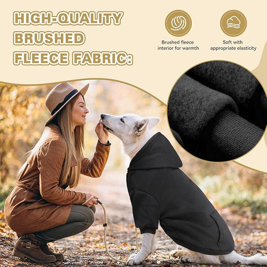 Fleece Dog Sweater & Hoodie - Soft Dog Clothes Sweatshirt with Pocket - Medium Dogs (Black&M)