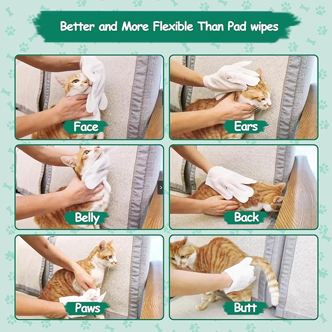 20 PCS Pet Cleaning and Deodorizing Bathing Grooming Glove Wipes for Dogs and Cats, Extra Thick Nourish Fur No-Rinse Grooming Wipes for Daily Care and Travel, Hypoallergenic