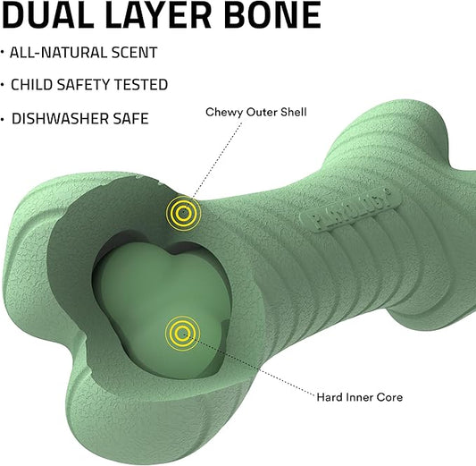Playology Dog Toys | Dual Layer Bone Durable Chew Toy Bone for Dogs, Value 2-Pack | Small Butternut Squash Scented Toy - Limited Edition Fall Scent | Easy to Clean and Made from Non Toxic Materials