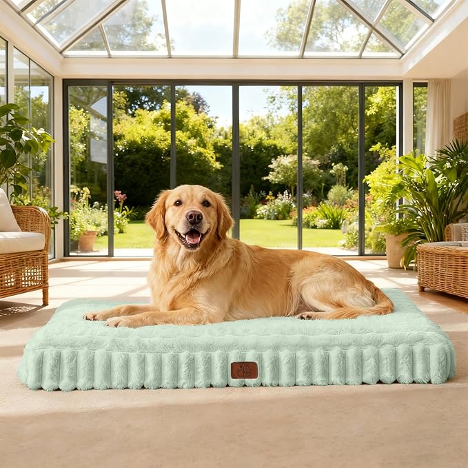 Orthopedic Dog Bed for Extra Large Dog, Waterproof Pet Bed for Crate,Non-Slip Bottom and Egg-Crate Foam with Removable Washable Cover Crate Bed,Green,41"x27"x4"