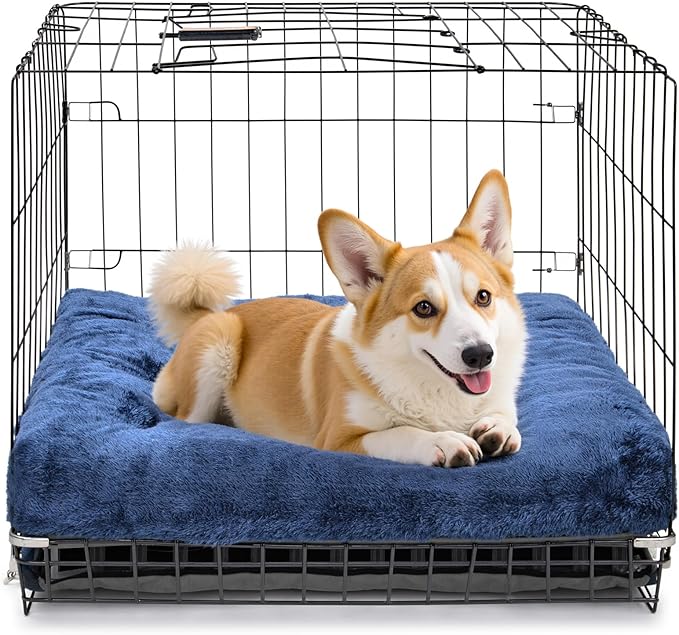 POMIU 2-Pack Washable Dog Bed, Deluxe Plush Crate Beds with Anti-Slip, Machine Washable Kennel Pad Sleeping Mat for Large, Medium and Small Dogs (2 Pack x Navy, 29.0" L x 21.0" W x 3.0" Th)