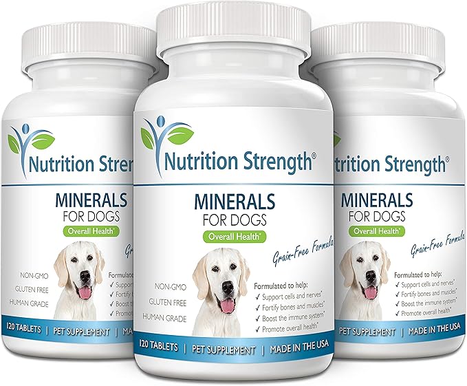 Minerals for Dogs, Support Cells & Nerves, Fortify Bones & Muscles, Promote Overall Health with Calcium, Phosphorus, Magnesium, Potassium, Selenium, Iron, Zinc, 120 Chewable Tablets