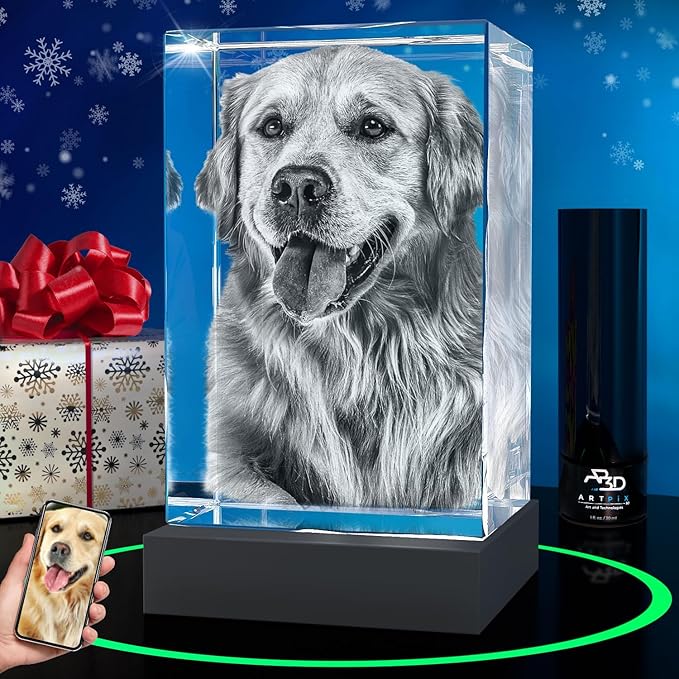 ArtPix 3D Crystal Photo, Christmas Personalized Gifts for Women, Wife, Her, Him, Men, Husband, Grandma, Great Xmas Customized Gift with Your Own Photo, Custom Glass 3D Laser Etched Picture Wedding