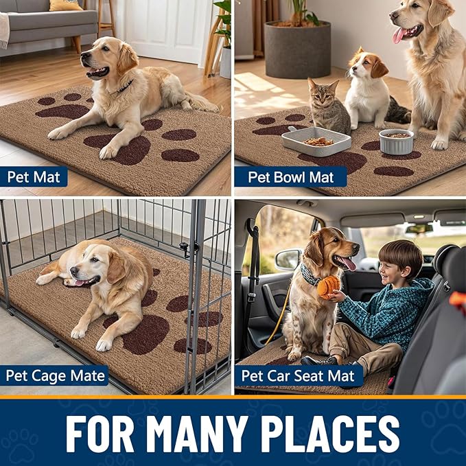 Smiry Dog Door Mat for Muddy Paws 30x20, Dirt Trapper Non Slip Washable Indoor Doormats, Absorbent Entryway Carpet for Inside Floor, Beige