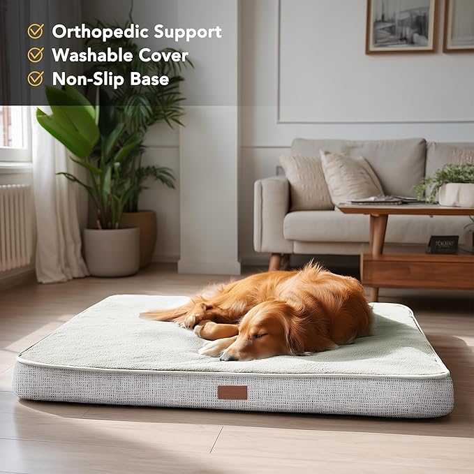 Deconovo Orthopedic Dog Bed for Medium & Large Dogs – Supportive Memory Foam with Washable Cover, Non-Slip Base – Comfort for Senior, Arthritic & Active Pets, White, 44" Lx32 Wx3 Th