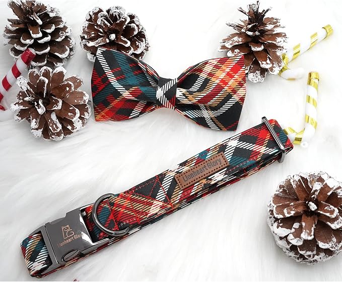 Lionheart Plaid Dog Collar - Adjustable Bow Tie Collar for Large Dogs for Girl or Boy Dogs