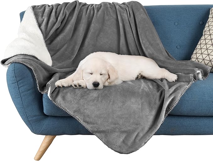 PETMAKER Dog Blanket - 80x100in Reversible Sherpa Blanket - Throw Blankets for Bed, Couch, Crate, or Car - Machine Washable Puppy Essentials (Gray)