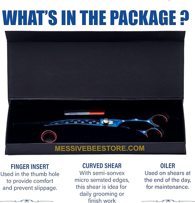 Pet Grooming Scissor Dog Curved Blade scissor Pet Grooming Scissors Dog Hair Cutting Shears with Bag for Professional Right Hand Pet Groomer (Blue Curved, 10.0")