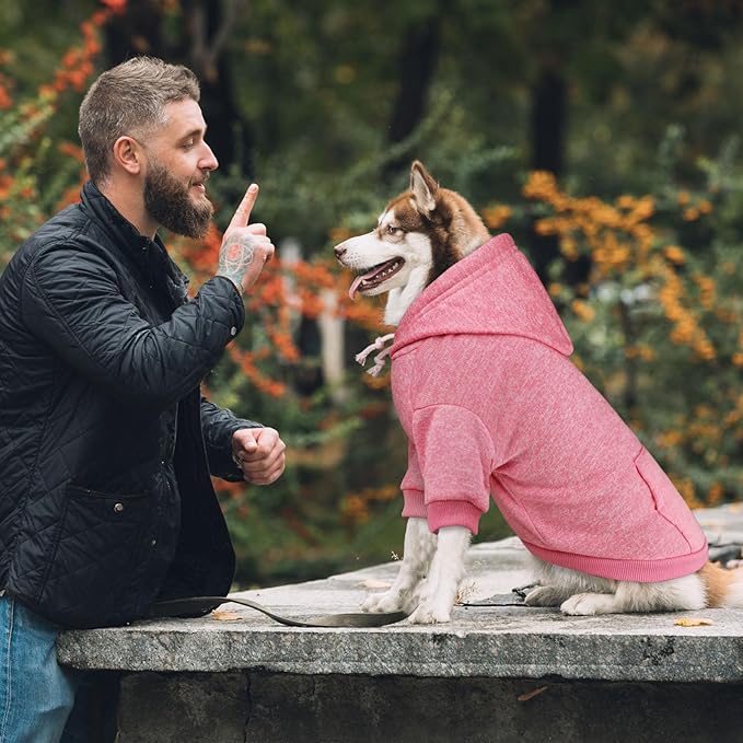 Fleece Dog Sweater & Hoodie - Soft Dog Clothes Sweatshirt with Pocket - Large Dogs (Pink)