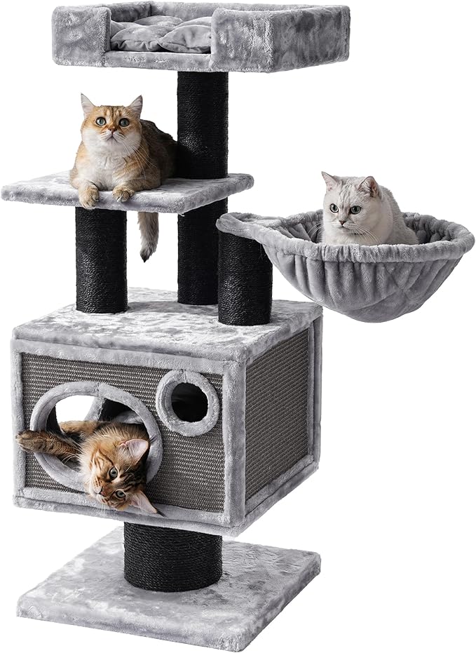 Maine Coon Cat Tree for Indoor Cats Large Adult,Modern Cat Tower for Extra Large Cats 20 lbs+,Heavy Duty Cat Tree with Sisal Scrathing Post,Hammock,Perch,Condo,Bed (Dark Gray)