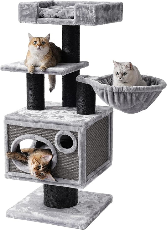 Maine Coon Cat Tree for Indoor Cats Large Adult,Modern Cat Tower for Extra Large Cats 20 lbs+,Heavy Duty Cat Tree with Sisal Scrathing Post,Hammock,Perch,Condo,Bed (Dark Gray)