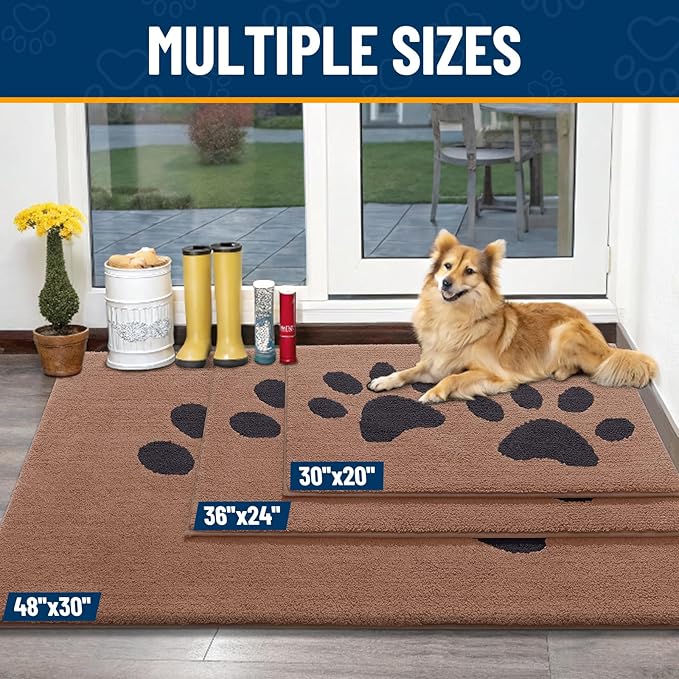 Smiry Dog Door Mat for Muddy Paws 36x24, Dirt Trapper Non Slip Washable Indoor Doormats, Absorbent Entryway Carpet for Inside Floor, Camel and Black