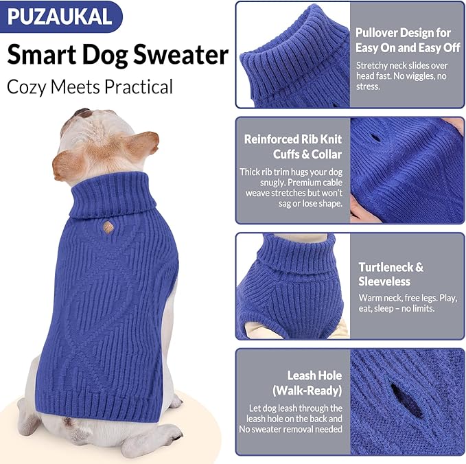 Dog Sweater Pullover, Cable Knit Dog Christmas Sweater, Dogs Sweaters for Small Medium Large Dogs with Harness Hole,Puppy Sweaters Boy Or Girl(Blue,XXL)
