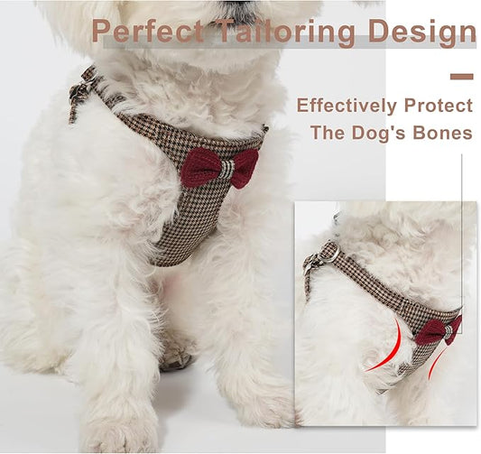 Puppytie No Pull Dog Harness with Multifunction Dog Leash,Soft Adjustable No Choke Escape Proof Pet Harness Vest for Medium Dogs,Knitted Brown,M