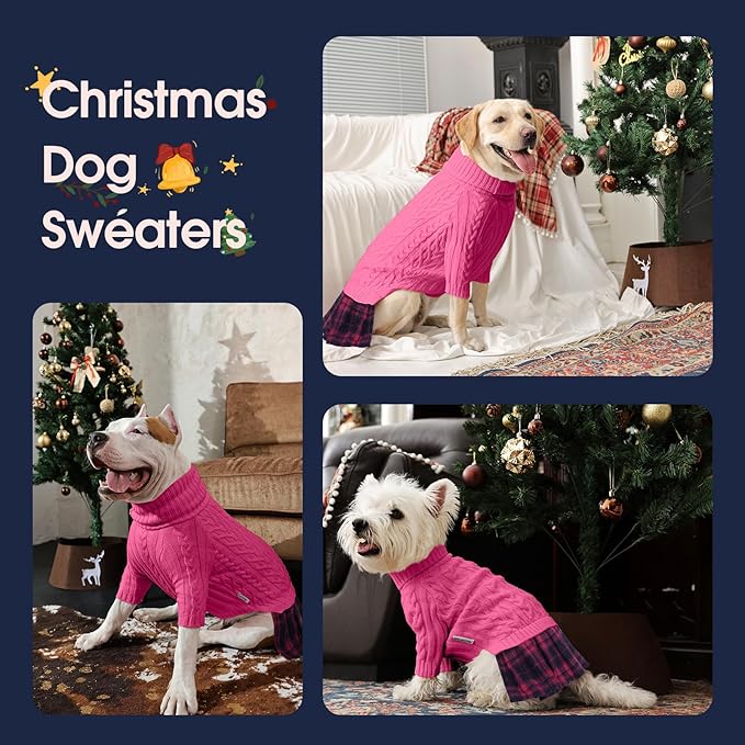IECOii Big Girl Dog Sweater Dress, Cable Knit Sweater for Extra Large Dogs Girl, Pink, 4XL, Cute Dog Warm Dress for Fall Winter, Good Stretcy Fit Knitwear for Giant Breed Dogs Female Indoor & Outdoor