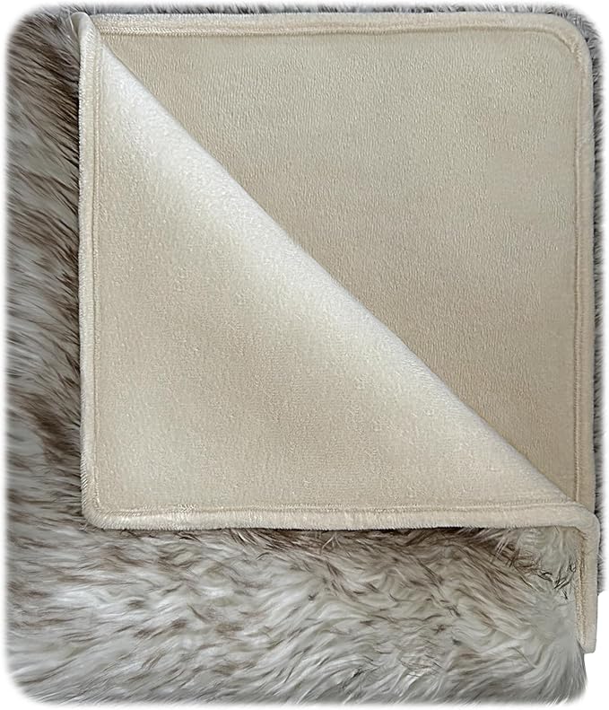 Waterproof Dog Blanket for Small, Medium & Large Dogs – Faux Fur Pet Throw for Couch, Sofa, Bed & Car – Soft, Washable, Stain-Resistant, Durable Cover – White w/Brown Tips – 80" x 60"