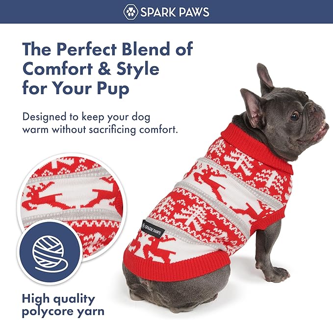 Spark Paws Christmas Dog Sweater - Ultra Soft Holiday Knit Sweater for Small, Medium & Large Dogs, Cute Pet Sweater for French Bulldogs & Big Dogs, Potty V Cut Design Jacket (Winter Wonderland, XL)