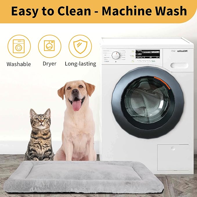 Dog Crate Pad Dog Bed Mat for XL Large Dogs Washable Pet Kennel Pad for 48 inch Cage Ultra Soft Flat Puppy Mattress Cat Cushion for Cozy Sleeping Anti-Slip (48" x 30", Grey)