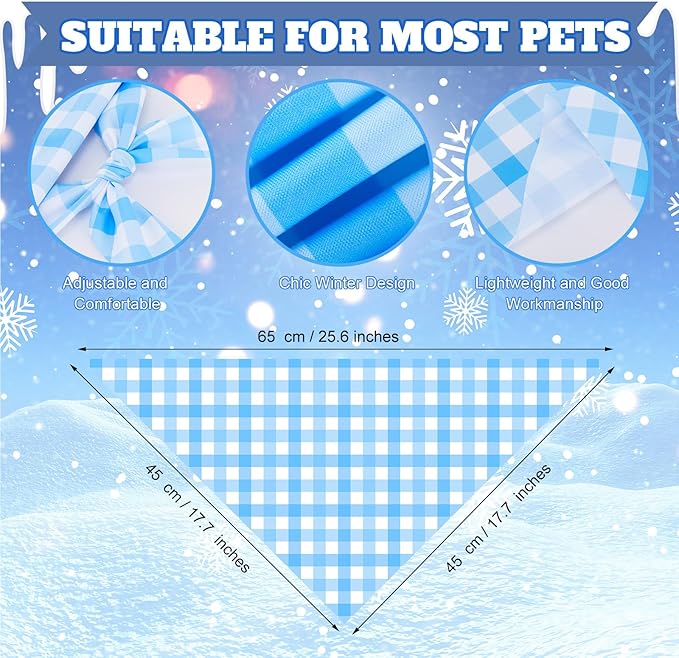 Abbylike 200 Pcs Winter Plaid Dog Bandanas Bulk Blue Bandanas for Dogs Triangle Kerchief Bibs Scarf for Pet Winter Costume Photo Props Accessories Pet Shops Cats Grooming Adoption Events, 25 Styles