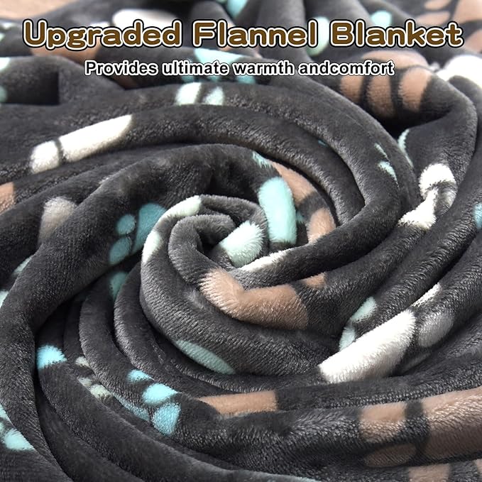 Rezutan Upgraded Dog Blankets for Large Dogs, Dog Cat Flannel Blankets Washable, Soft Pet Mat Throw Cover for Kennel Crate Bed, Cute Paw Pattern, Dog Blanket, Pet Blanket (Grey 50" x 60")