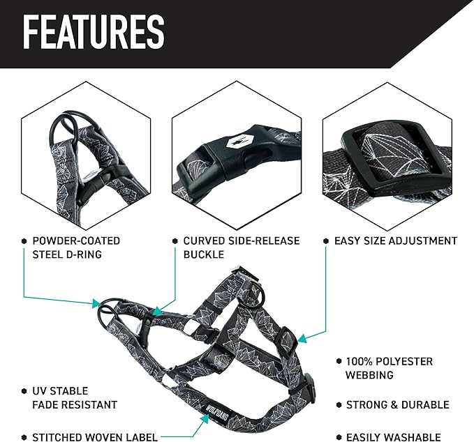 Wolfgang Heavy Duty Adjustable Dog Harness, Pull-Tested to Over 800 lbs for Walking & Training, WolfMountain Print, Medium