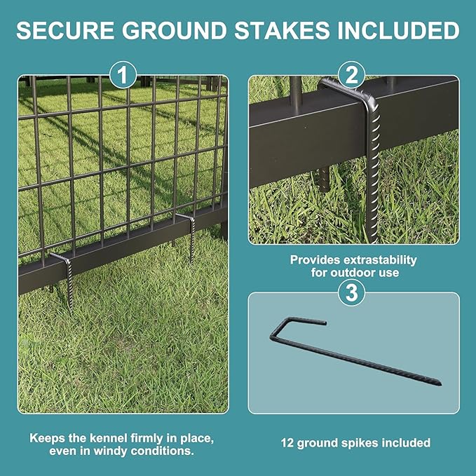 10' x 10' Large Outdoor Dog Kennel with Double Swing Doors, Heavy-Duty Dog Cage with Feeding Panel, Weatherproof Roof, Secure Fence Playpen for Large Dogs, Easy Assembly