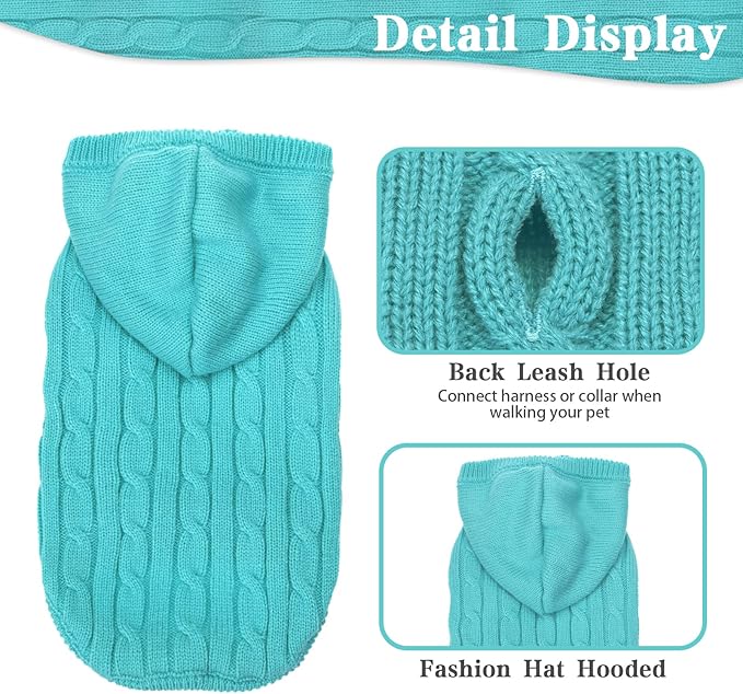 PUPTECK Winter Dog Cat Sweater Coat - Soft Cold Weather Clothes Knitwear for Kitties & Small Dogs Indoor Outdoor Walking Warm, Knitted Classic for Doggies Kitties Girls Boys, Blue L