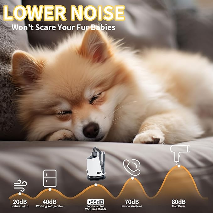 Lanchez Dog Grooming Vacuum & Dryer, 8 in 1 Pet Grooming Vacuum for Dogs with 3L Dust Bin, Low Noise 12Kpa Suction Dog Vacuum for Shedding Grooming with 3 Modes for Shedding Pet Hair, Home Cleaning