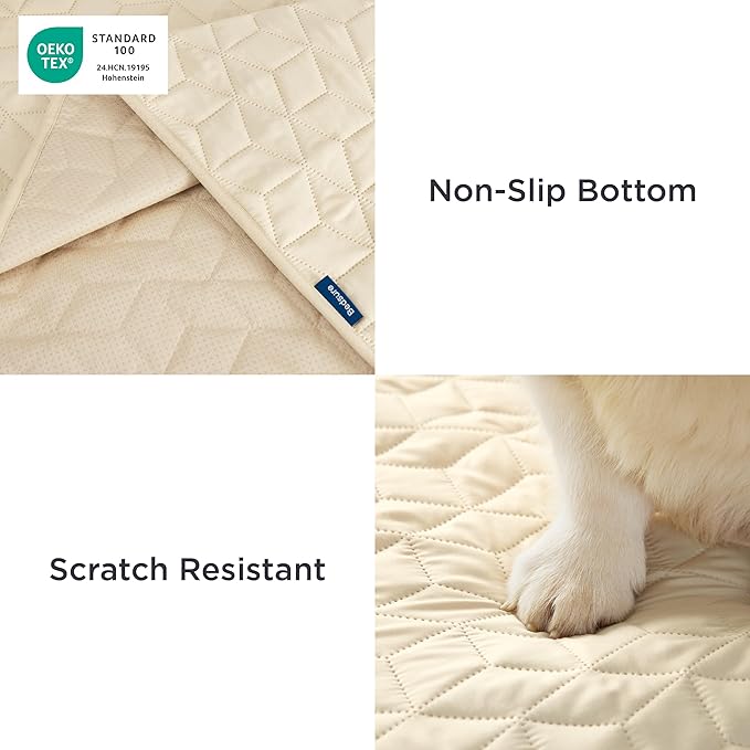 Bedsure 100% Waterproof Couch Cover for Dogs Washable - Non Slip Waterproof Dog Blanket for Bed, Lightweight Furniture Protector Durable for Pet Cat Puppy with Non-Slip Bottom, Beige, 82x120IN
