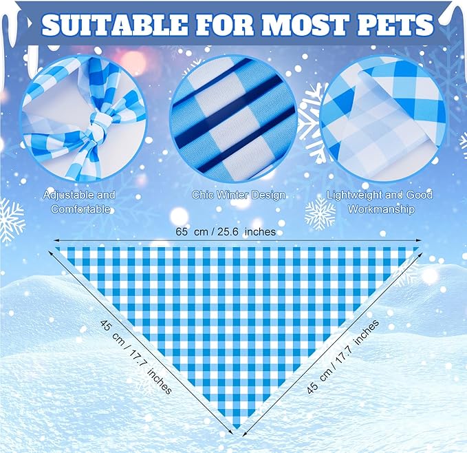Abbylike 100 Pcs Winter Plaid Dog Bandanas Bulk Blue Bandanas for Dogs Triangle Kerchief Bibs Scarf for Small Medium Large Pets Winter Costume Accessories, 25 Styles (25.6 x 17.7 x 17.7 Inch)