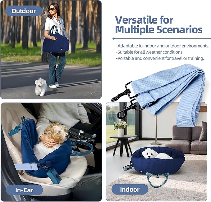 Sytopia Dog Bag Carrier for Small and Medium Dogs, Waterproof and Washable, Travel Pets Purse up to 15 Lbs, Car Seat & Bed, Adjustable Leashes, Navy Blue