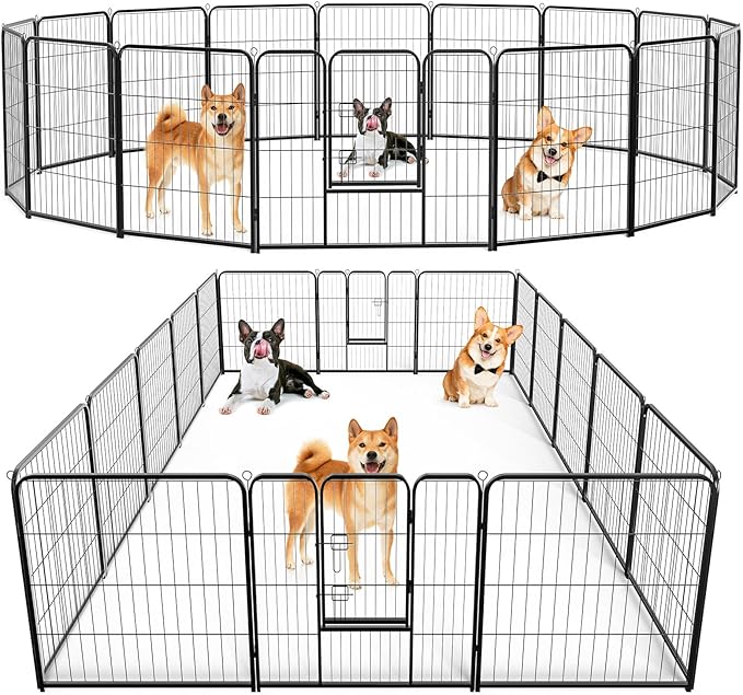 SMUG Heavy-Duty Iron Dog Playpen – 16 Panel 32” Durable, Rust-Resistant Pet Fence for Indoor & Outdoor Use, Secure & Spacious Pet Play Area for Dogs, Puppies & Small Animals